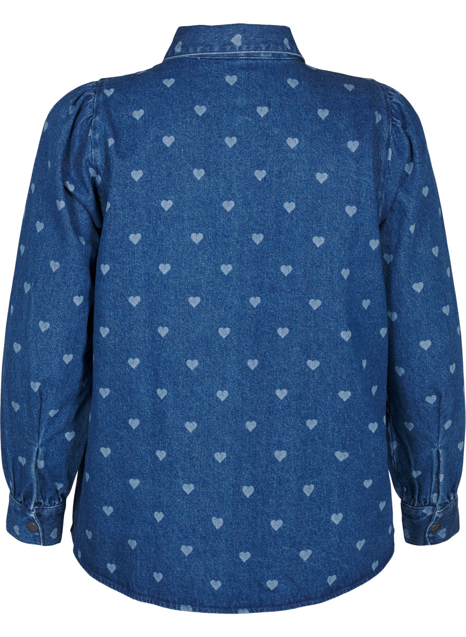 Zizzifashion Denim shirt with hearts, L. Blue D. W. Heart, Packshot image number 1