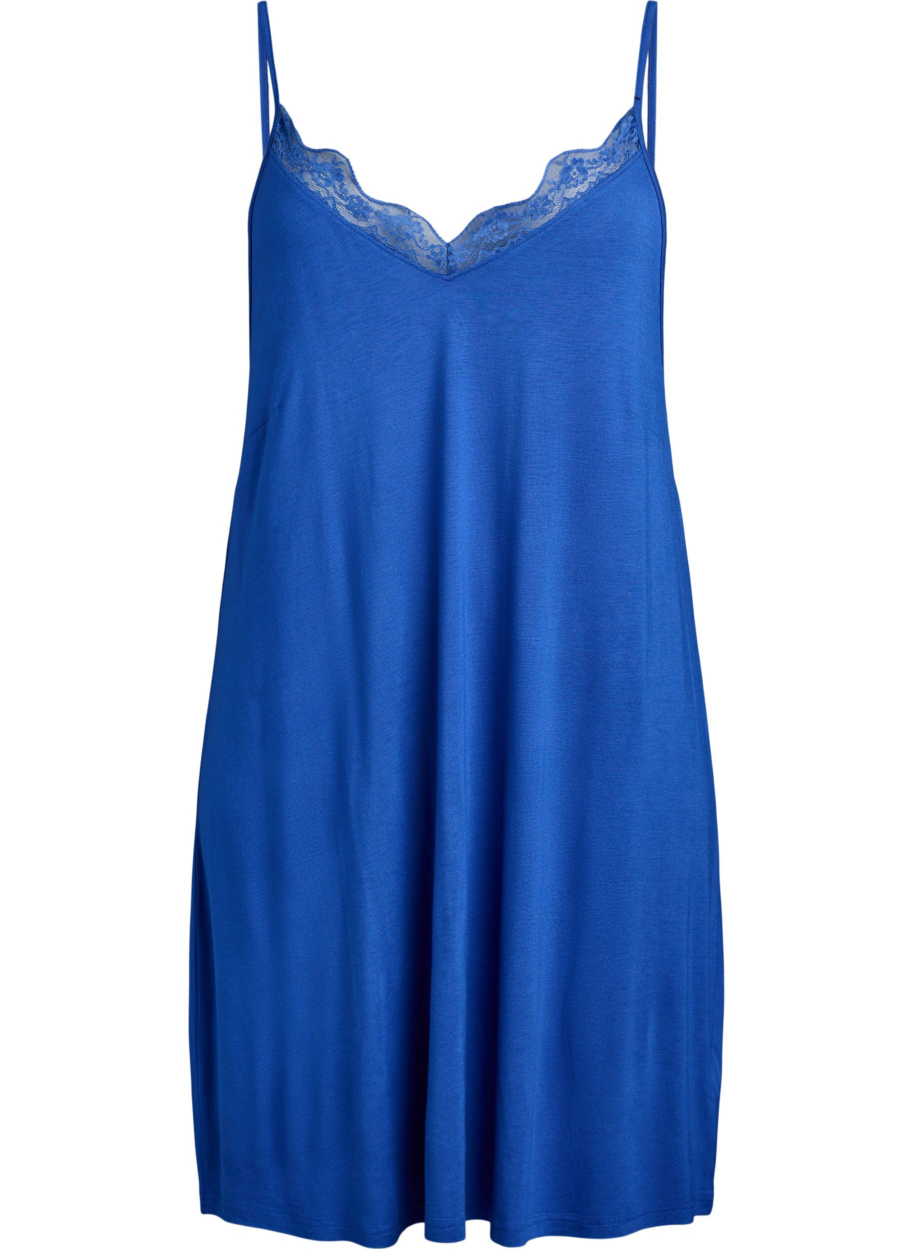 Zizzifashion Viscose nightgown with lace trim, Blue, Packshot image number 0