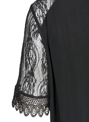 Viscose blouse with lace sleeves, Black, Packshot image number 3