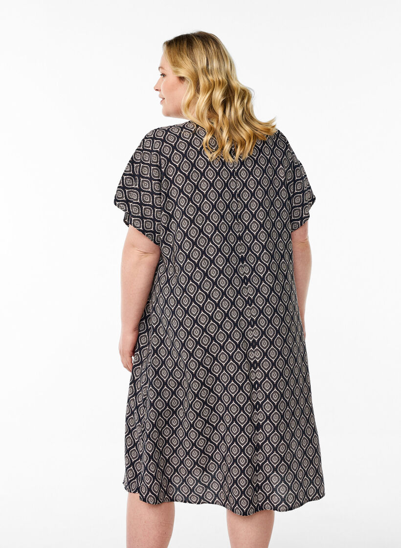 V-neck dress in viscose, Blue, Model image number 2