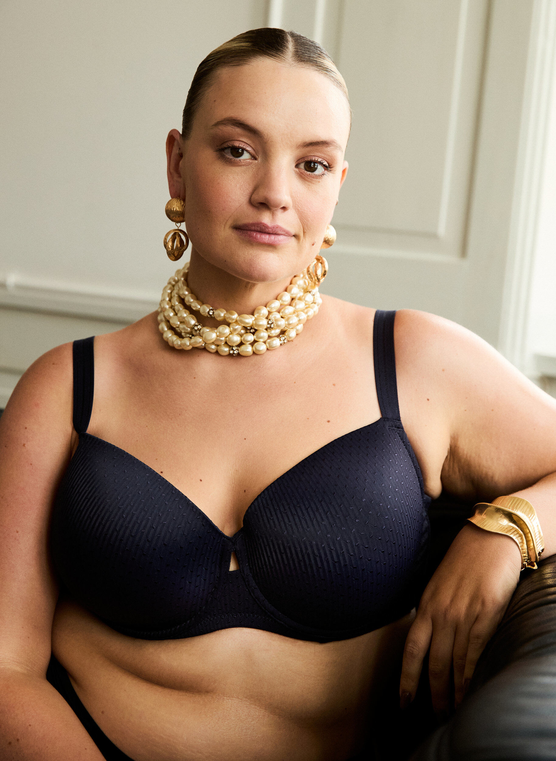 Zizzifashion Moulded underwired bra with pattern, Blue, Image image number 0