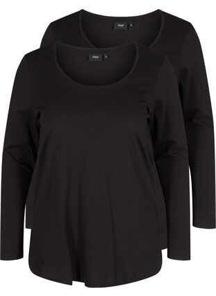 2-pack long-sleeved basic blouse, Black, Packshot image number 0