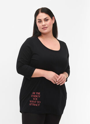 Cotton t-shirt with 3/4 sleeves, Black, Model image number 0