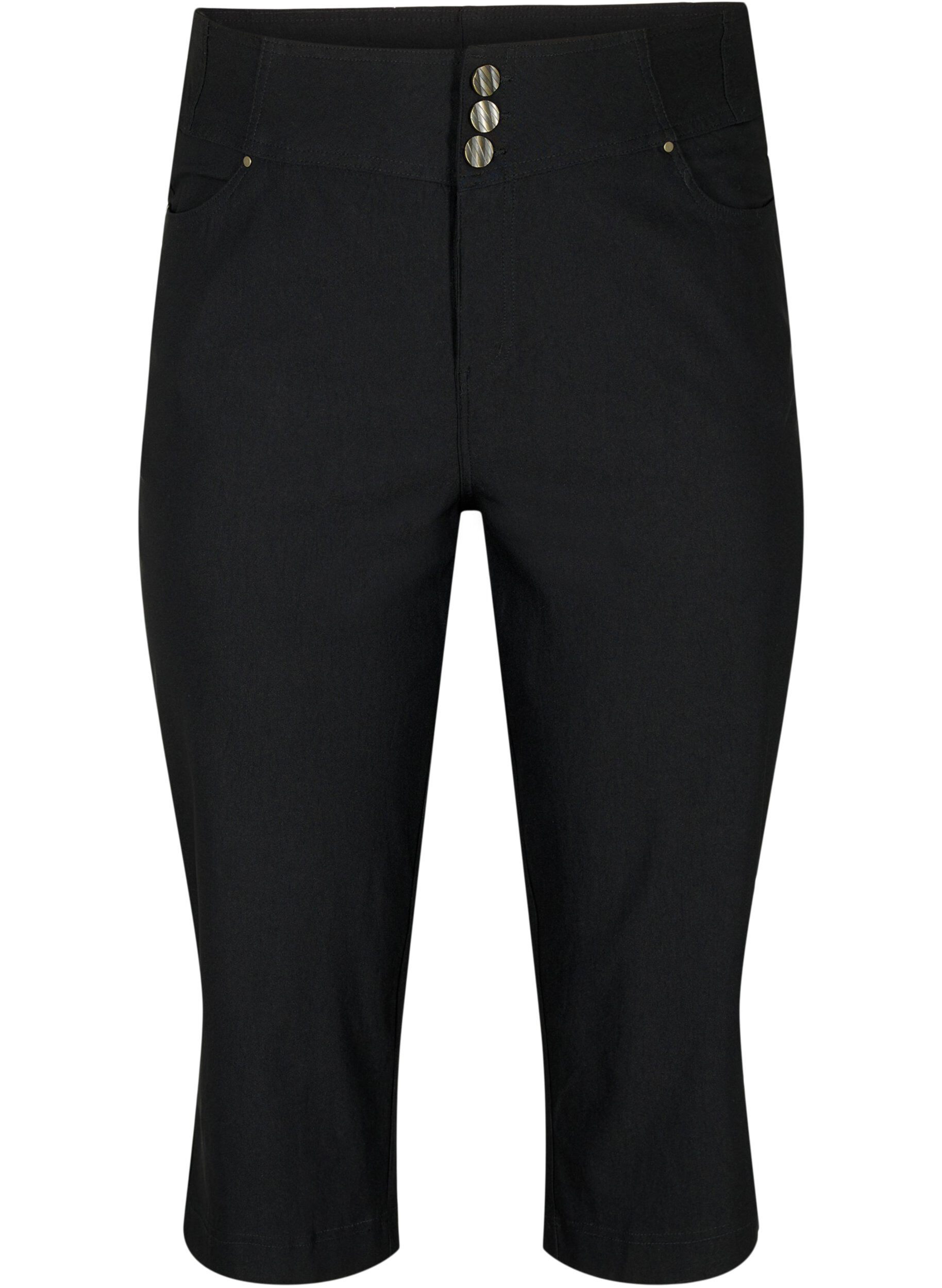 Zizzifashion 	 Tight-fitting high-waisted capri trousers, Black, Packshot image number 0