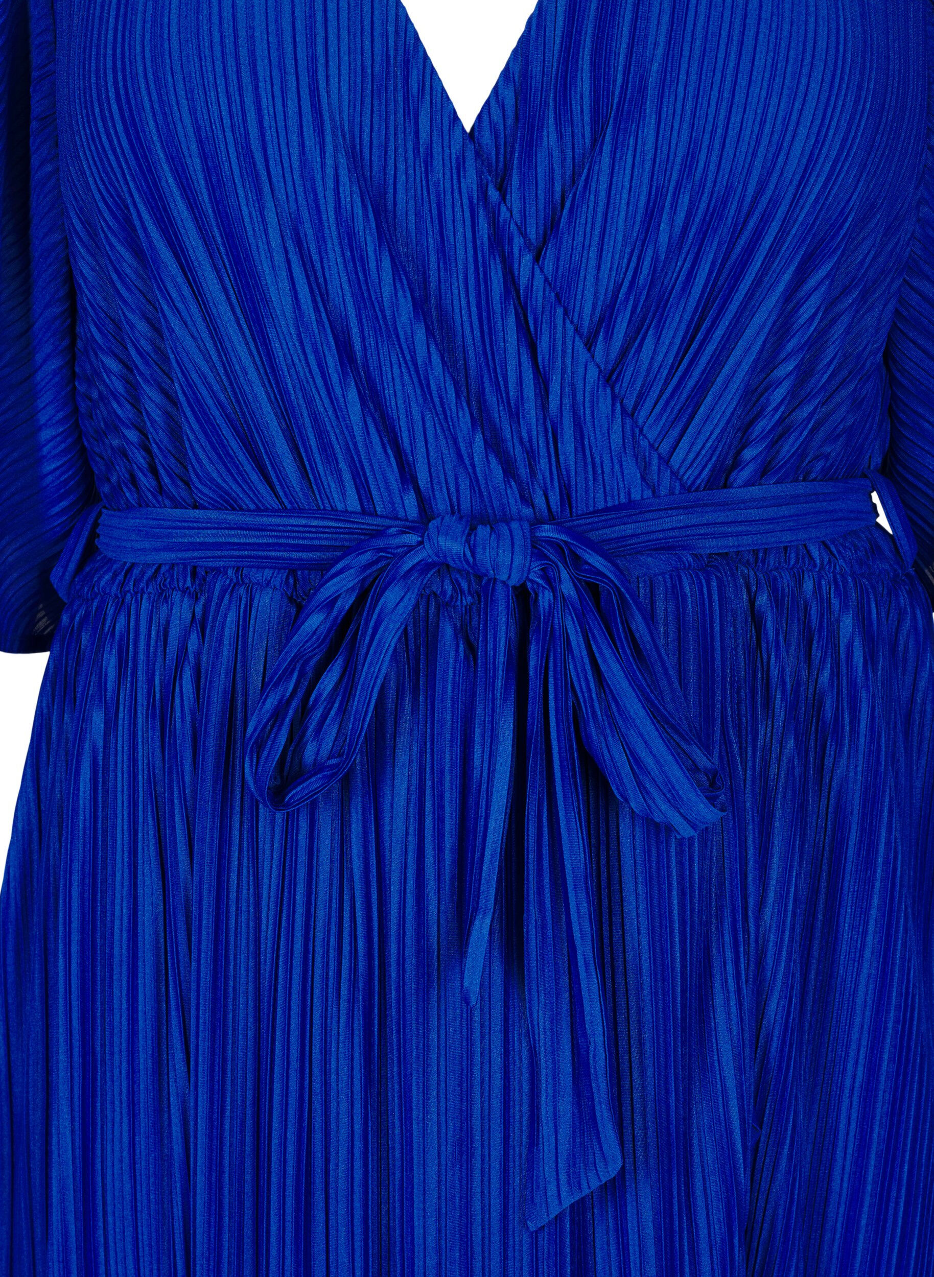 Zizzifashion Pleated midi dress with batwing sleeves, Blue, Packshot image number 2
