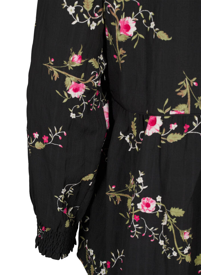 Long-sleeved blouse with floral print, Black, Packshot image number 3