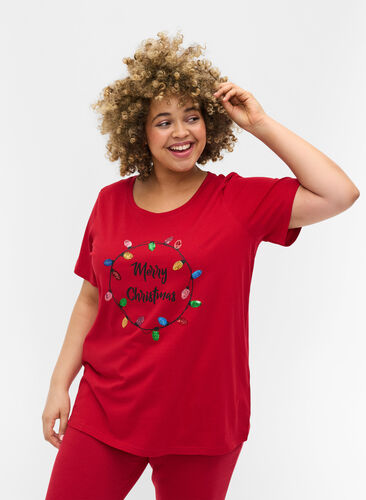 Christmas t-shirt in cotton, Tango Red Merry, Model image number 0
