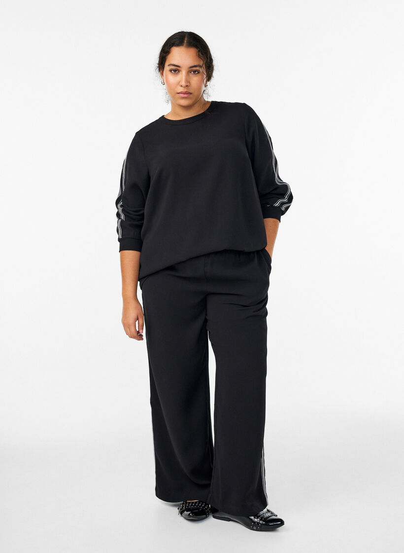 Straight leg trousers with stripe details, Black, Model image number 0