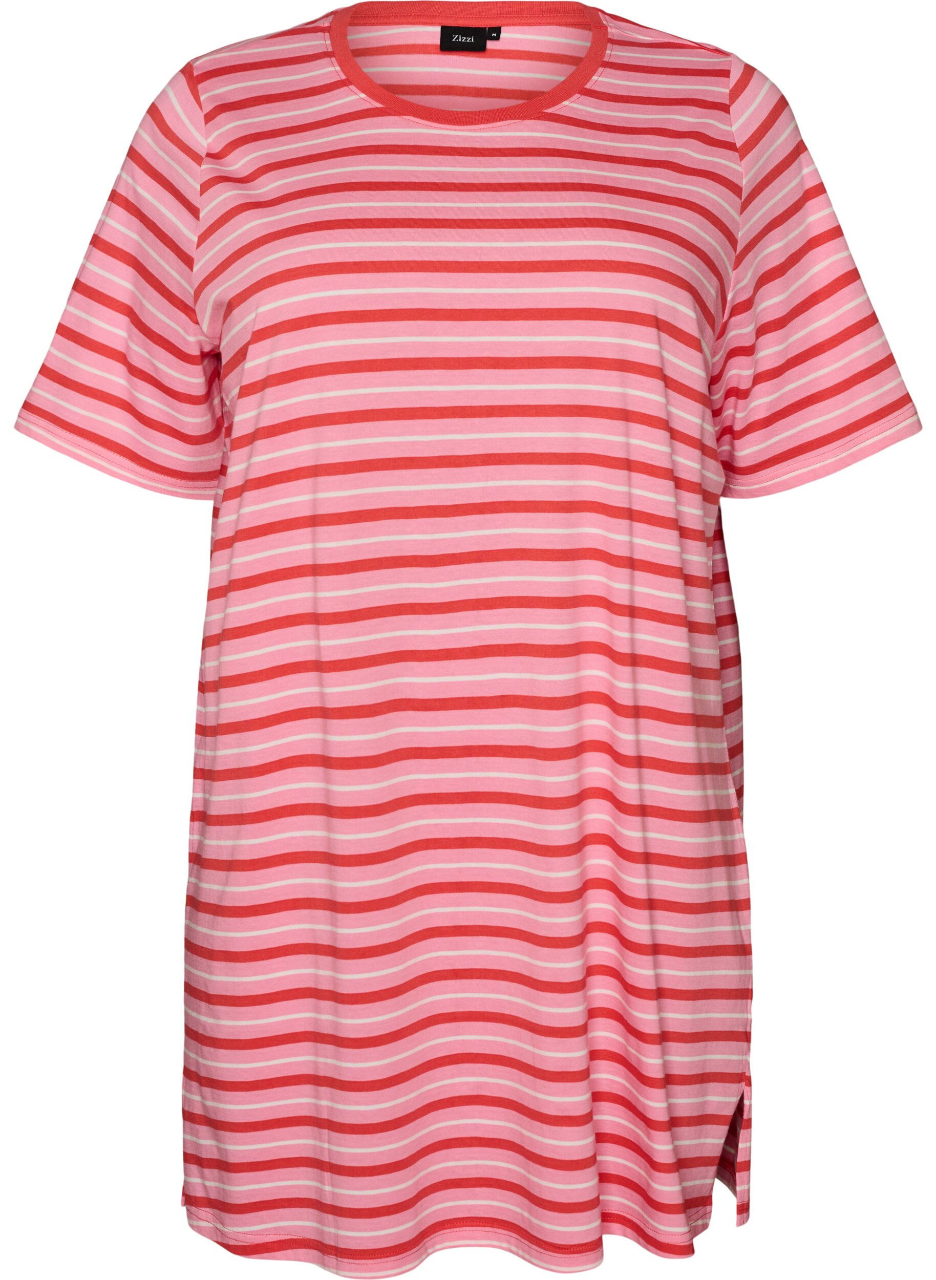 Zizzifashion Long oversized striped T-shirt in organic cotton, Pink, Packshot image number 0
