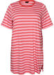 Long oversized striped T-shirt in organic cotton, Pink, Packshot image number 0
