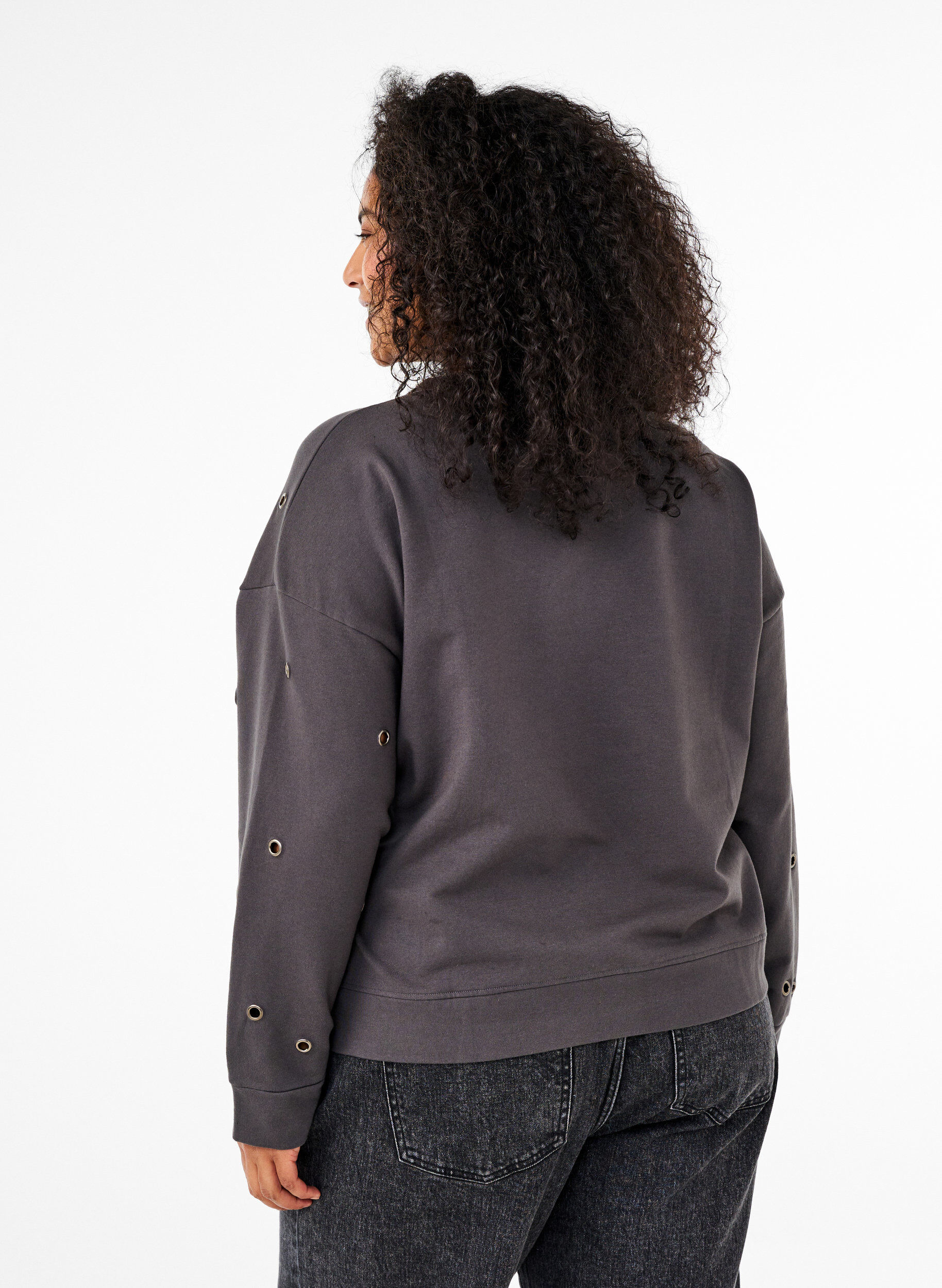 Zizzifashion Sweatshirt with eyelets, Dark Grey, Model image number 2