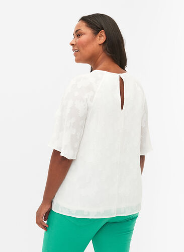 Short-sleeved blouse with structure, Warm Off-white, Model image number 1