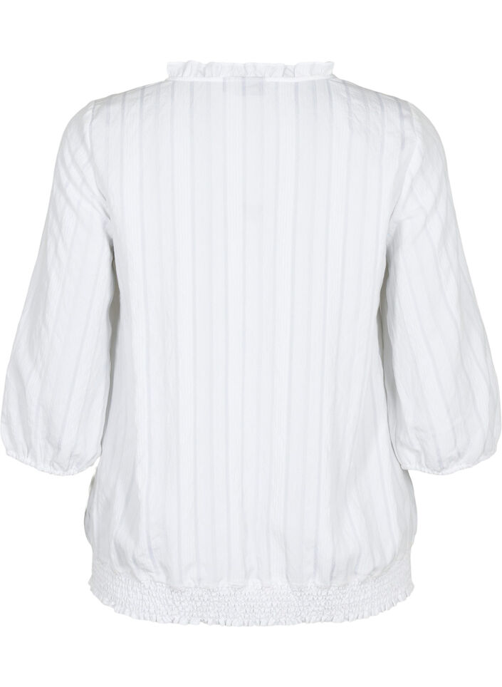 Viscose blouse with 3/4 sleeves and smock, Bright White, Packshot image number 1