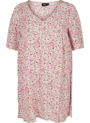 Viscose tunic with print and short sleeves, Pink Ditsy AOP, Packshot image number 0