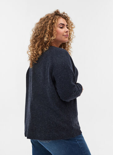 Mottled knitted blouse with a round neck, Night Sky Mel., Model image number 1
