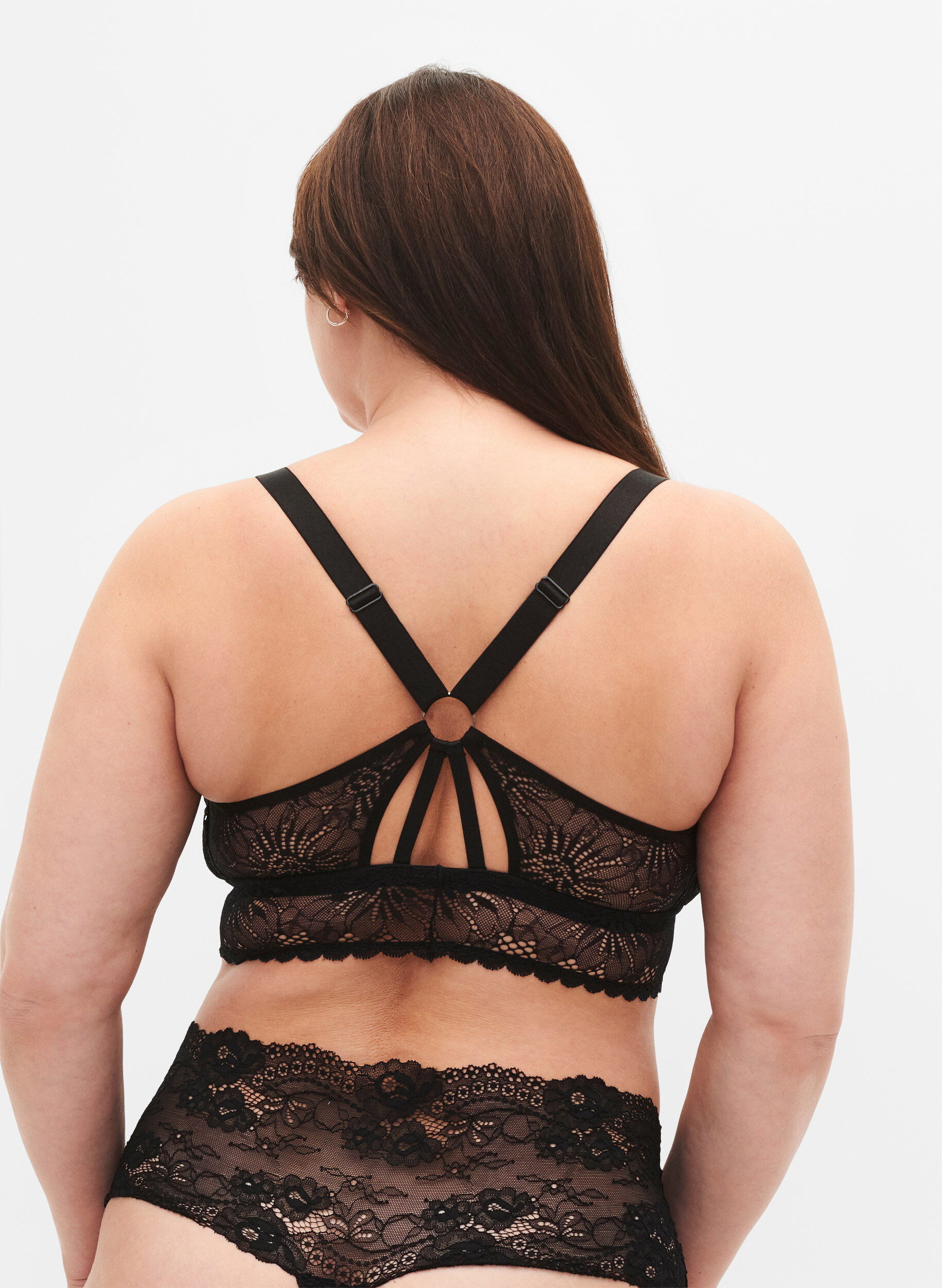 Zizzifashion Lace bralette with back detail, Black, Model image number 1