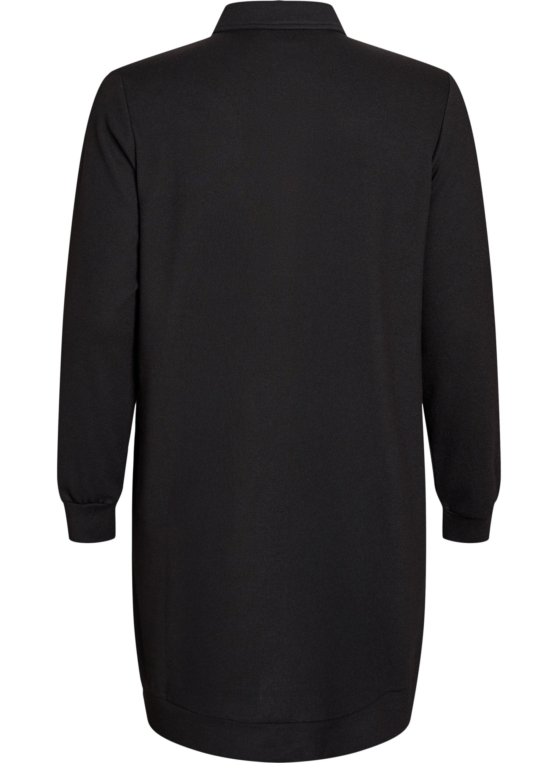 Zizzifashion Short polo dress with buttons and long sleeves, Black, Packshot image number 1