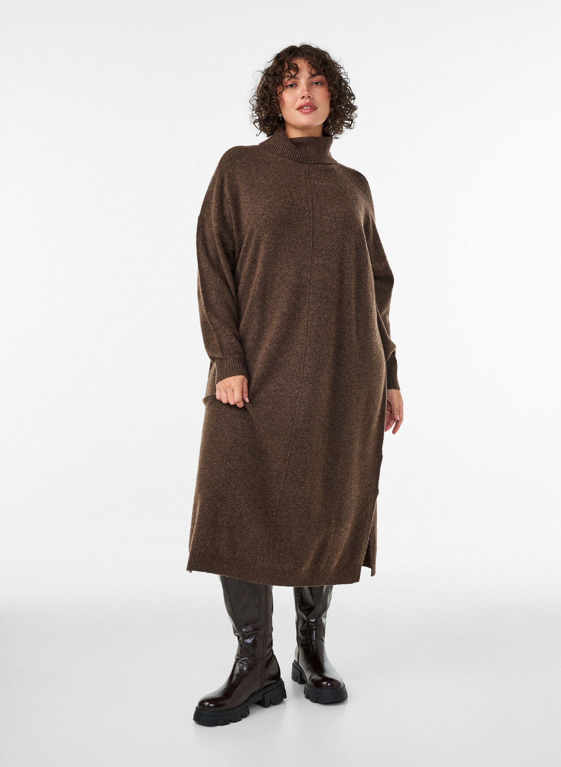 ZizzifashionJumper dress with turtleneck and slits, Brown, Model image number 0