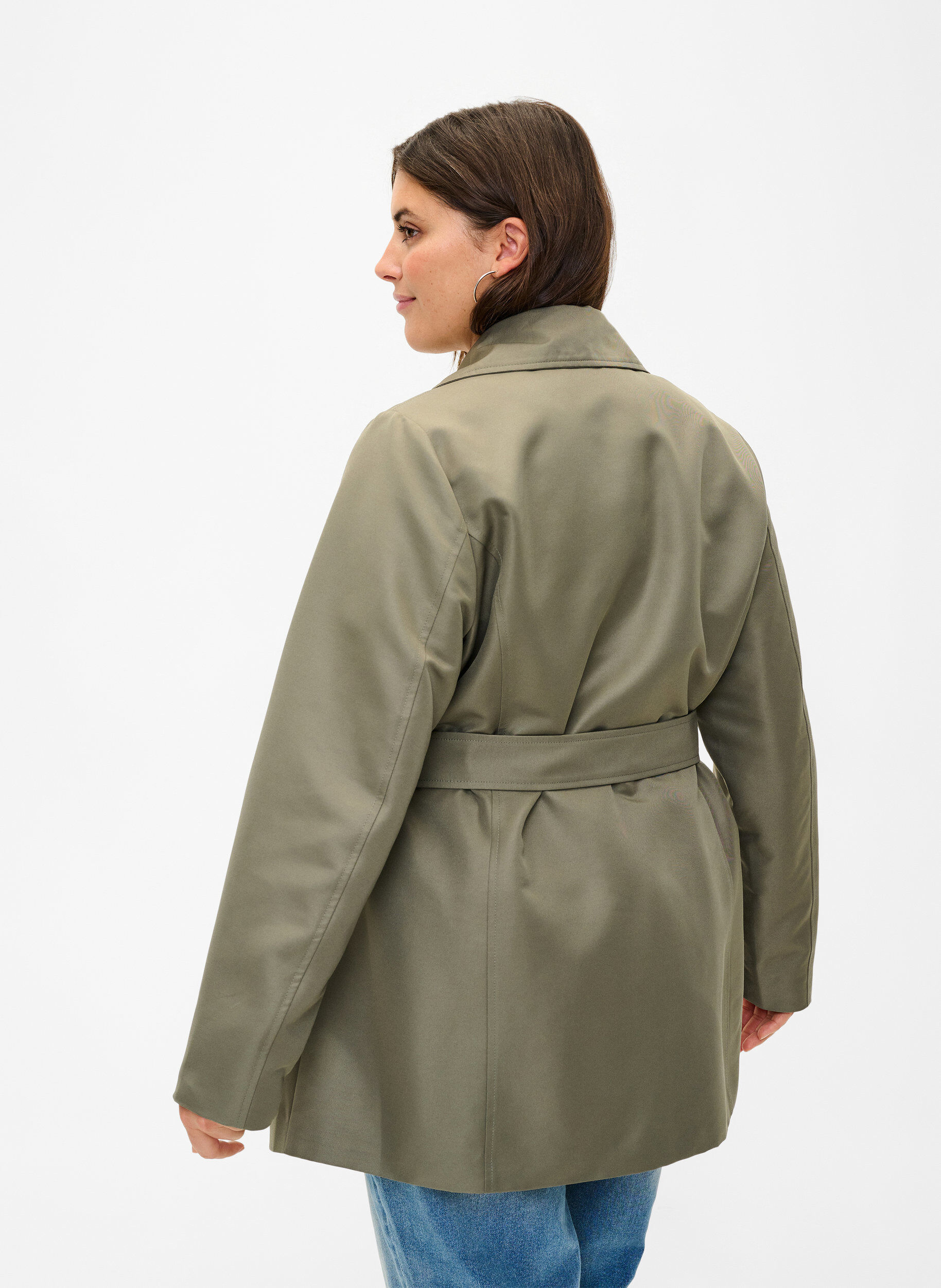 Zizzifashion Short trench coat with belt, Green, Model image number 2