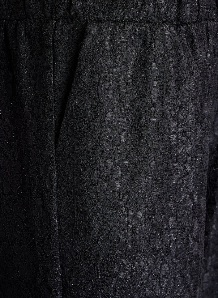 Trousers with a lace texture and glitter thread, Black, Packshot image number 2