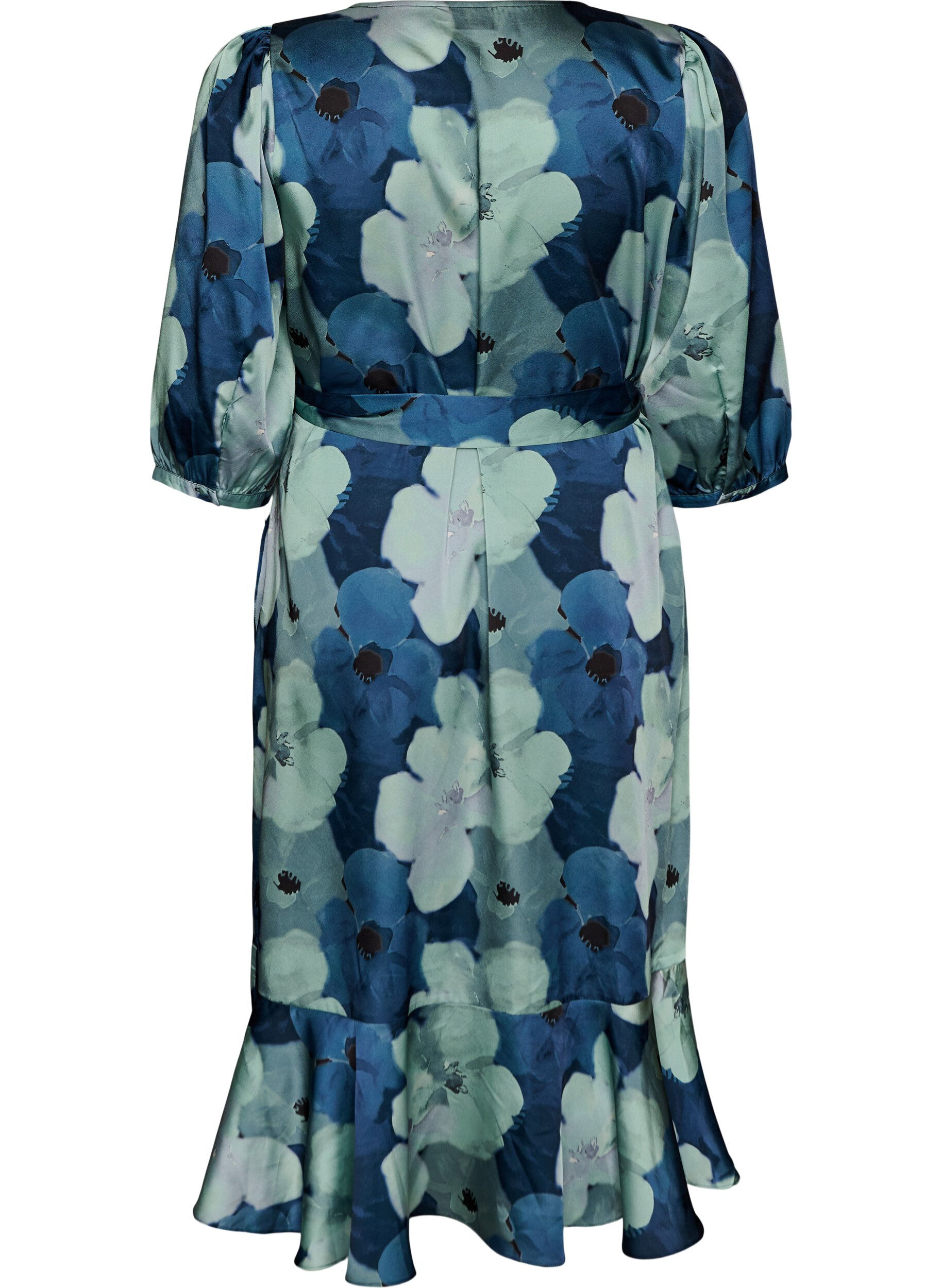 Zizzifashion Floral wrap dress with 3/4 sleeves, Mixed colours, Packshot image number 1