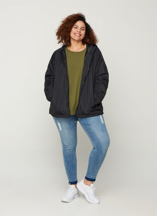 Short jacket with a zip and hood, Black, Model image number 2