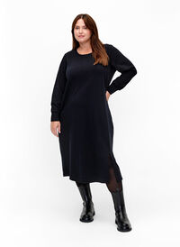 Cotton sweater dress with pockets, Black, Model