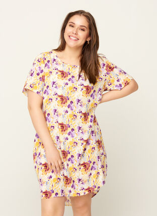 Short-sleeved floral dress, Flower AOP, Model image number 0
