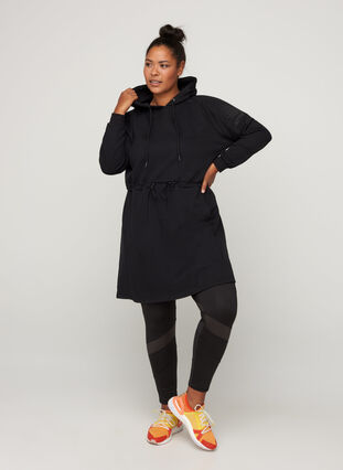 Hooded sweat dress, Black, Model image number 2