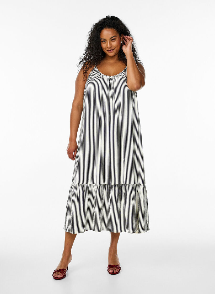 Summer dress with stripes and A-line shape, Black, Model image number 0