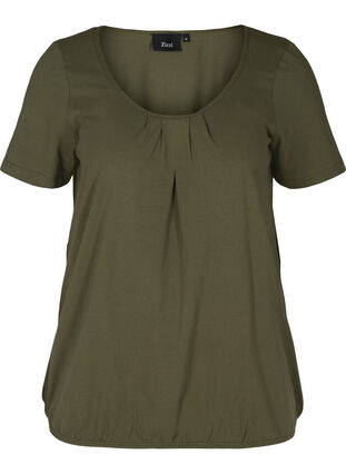 Short-sleeved t-shirt with a round neck and lace trim, Ivy Green, Packshot image number 0