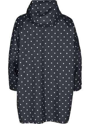 Rain poncho with hood and print, Black w/ white dots, Packshot image number 1