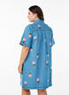Short denim dress with embroidered flowers, Light Blue, Model image number 2
