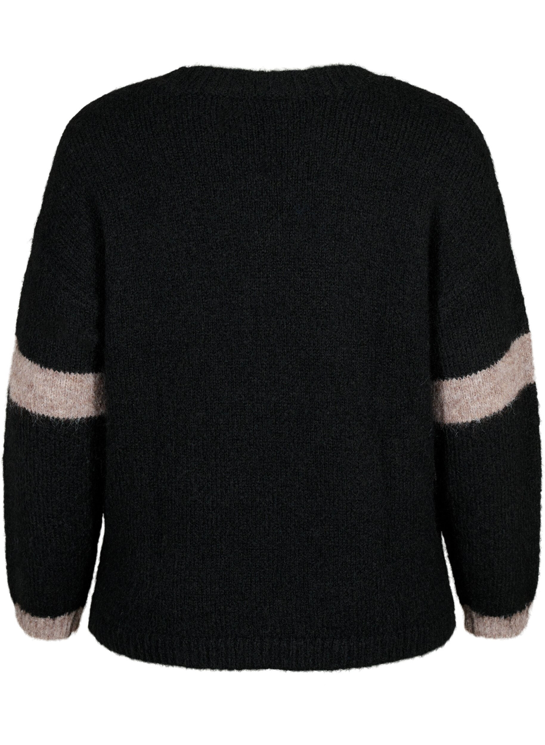 Zizzifashion Knitted sweater with striped detail, Black Comb, Packshot image number 1