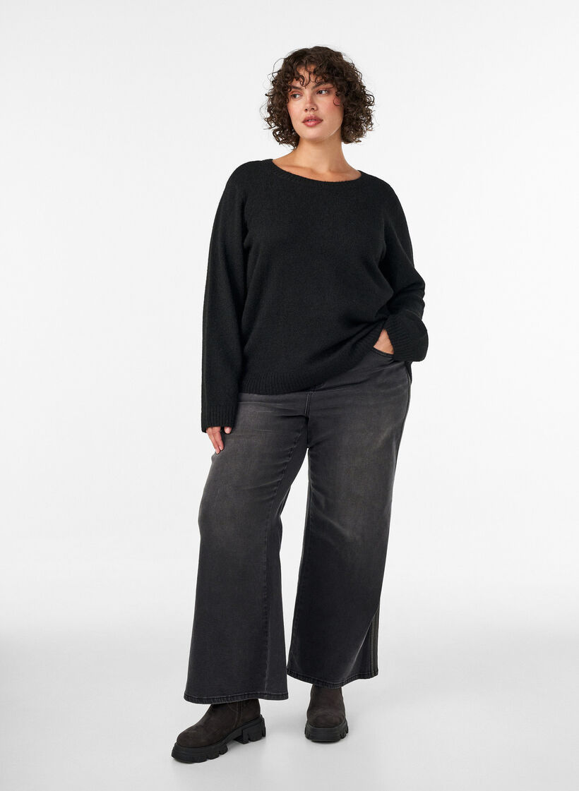 Loose round neck jumper, Black, Model image number 1