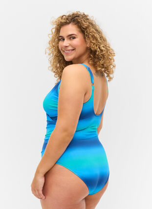 Printed swimsuit with soft padding, Blue Green, Model image number 1