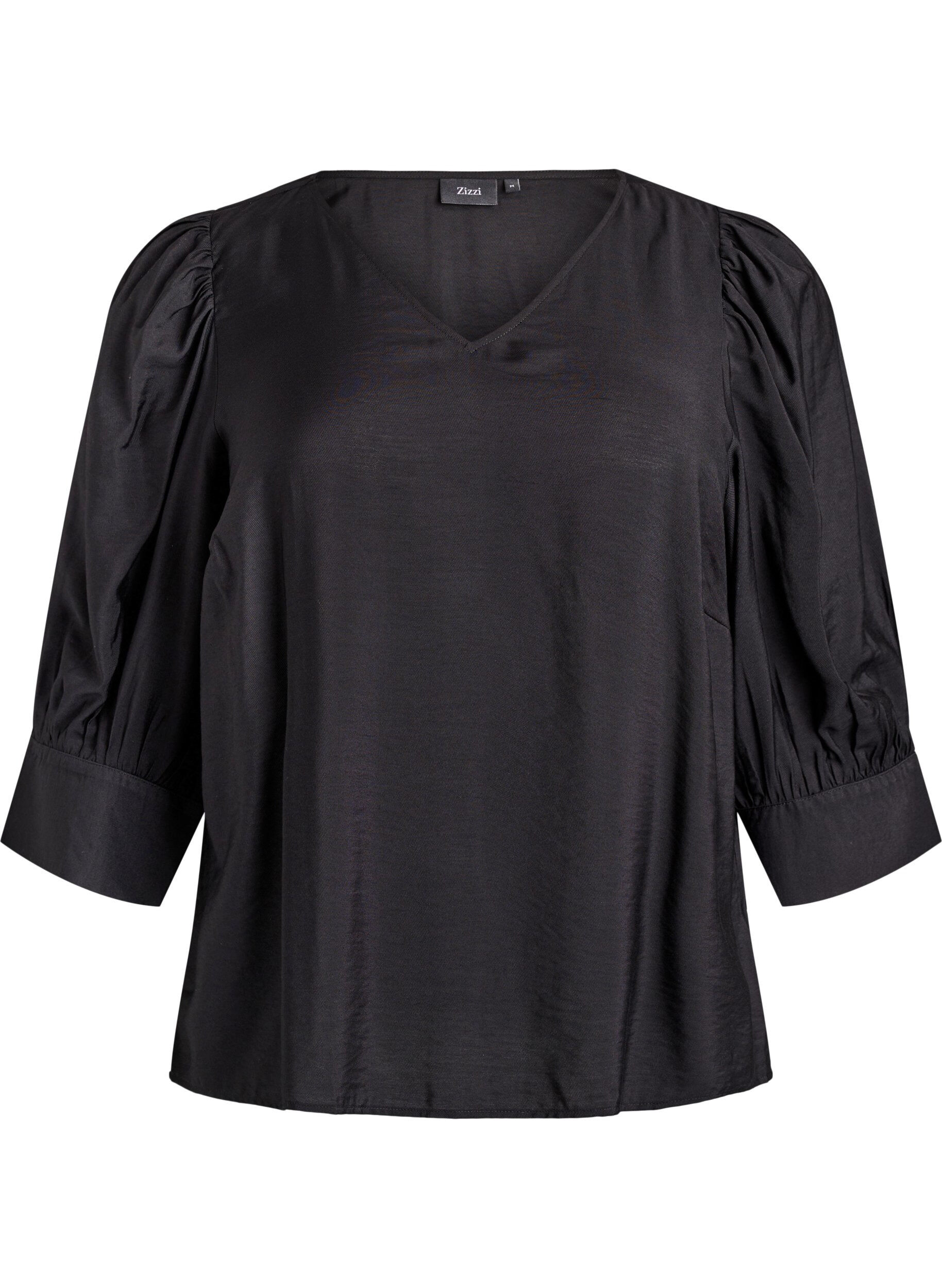 Blouse with V-neck and 3/4-sleeves