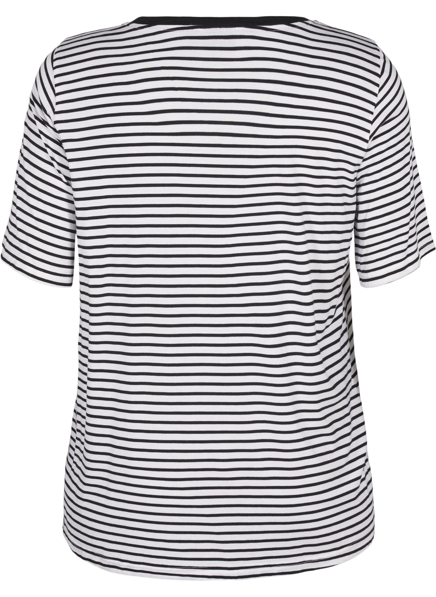 Zizzifashion Striped T-shirt in lyocell with round neck, Black, Packshot image number 1