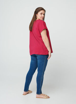 Short-sleeved cotton t-shirt w ith print, Cerise w. Trouble , Model image number 1