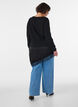 Knitted blouse with layered effect and lace trim, Black, Model image number 2