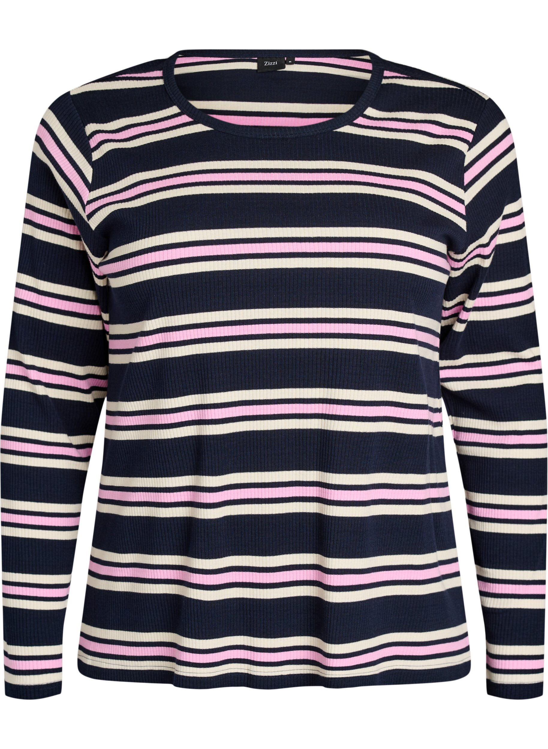 Zizzifashion Long-sleeved night top in ribbed jersey with stripes, Blue, Packshot image number 0