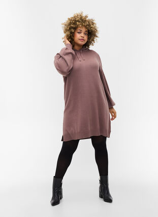 Hooded knitted dress with balloon sleeves, Iron Mel., Model image number 2