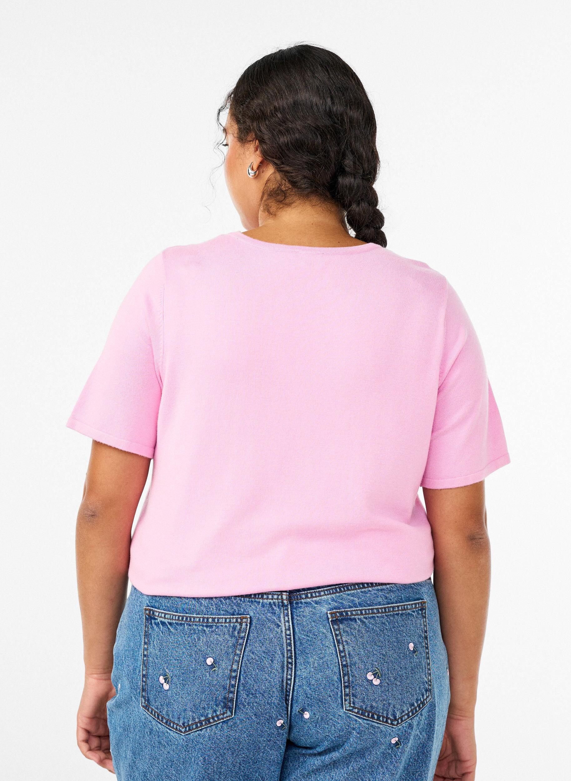 Zizzifashion Short-sleeved knit blouse in viscose, Pink, Model image number 2