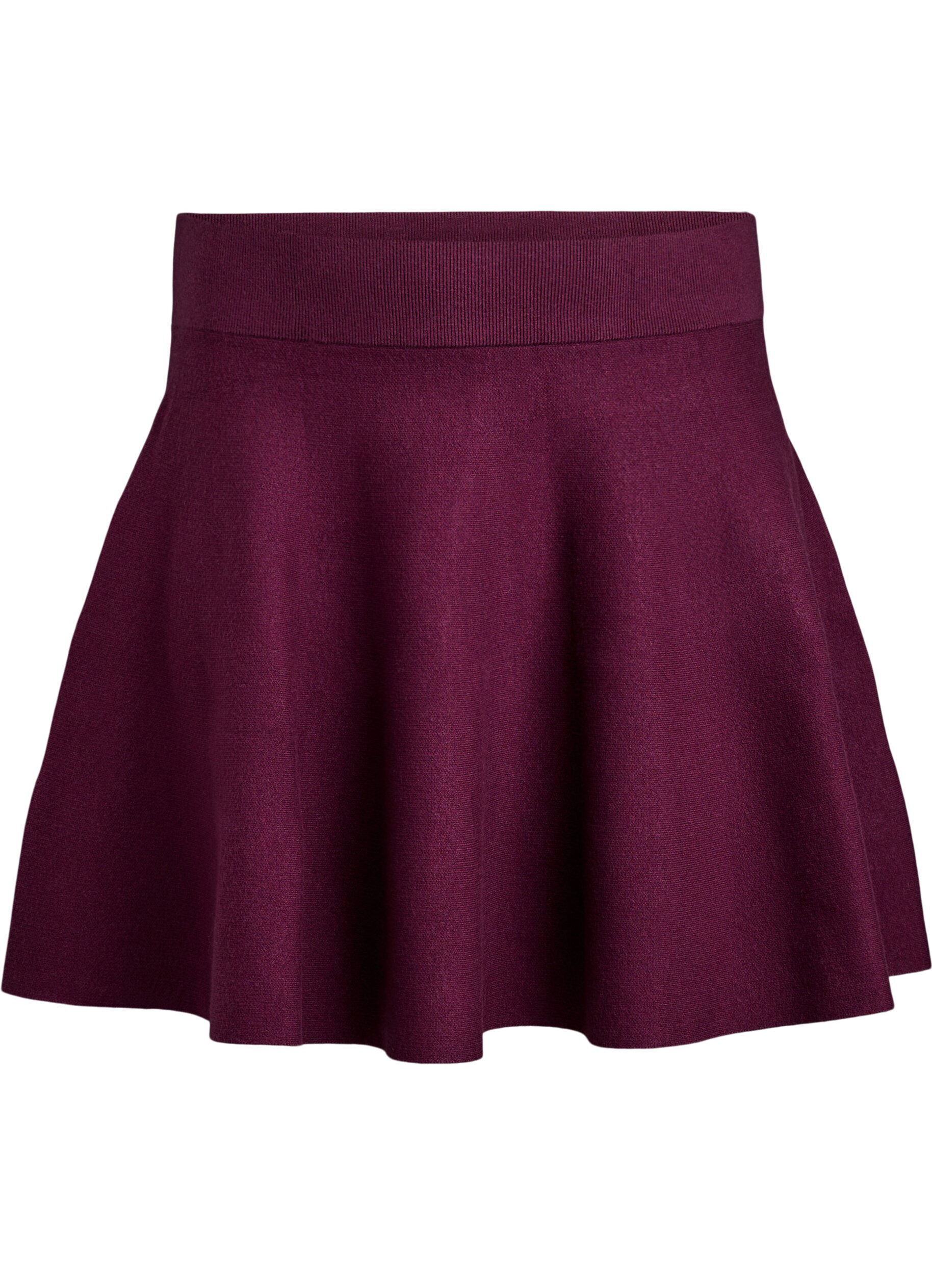 Zizzifashion Short knitted A-line skirt, Dark Bordeaux, Packshot image number 0