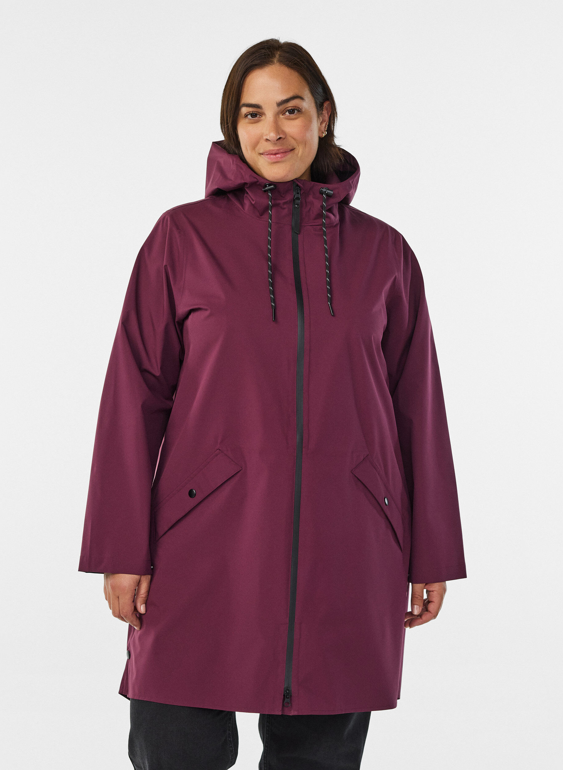 Rain jacket with pockets and hood, Dark Bordeaux, Model