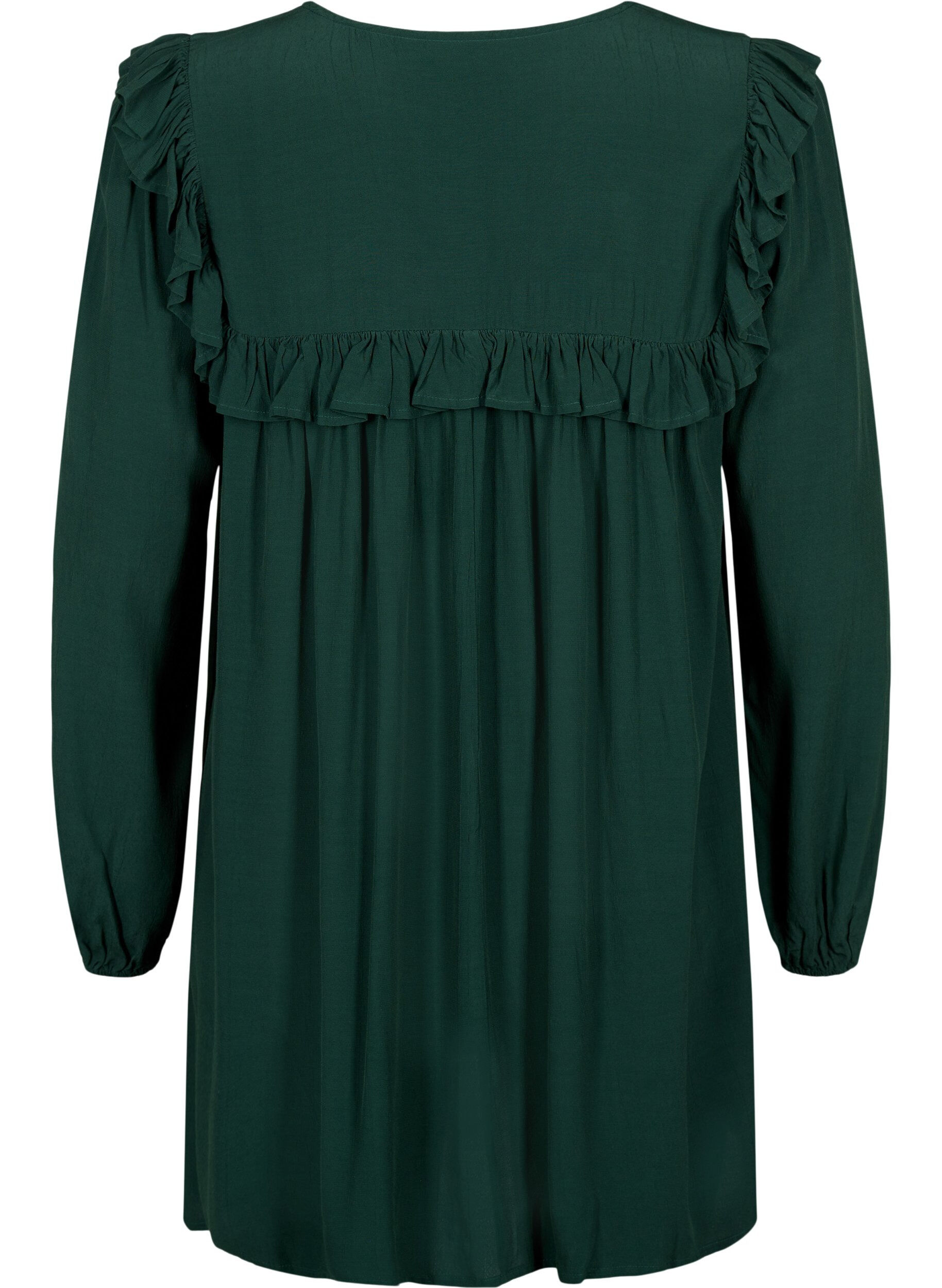 Zizzifashion Viscose tunic with ruffles, Scarab, Packshot image number 1