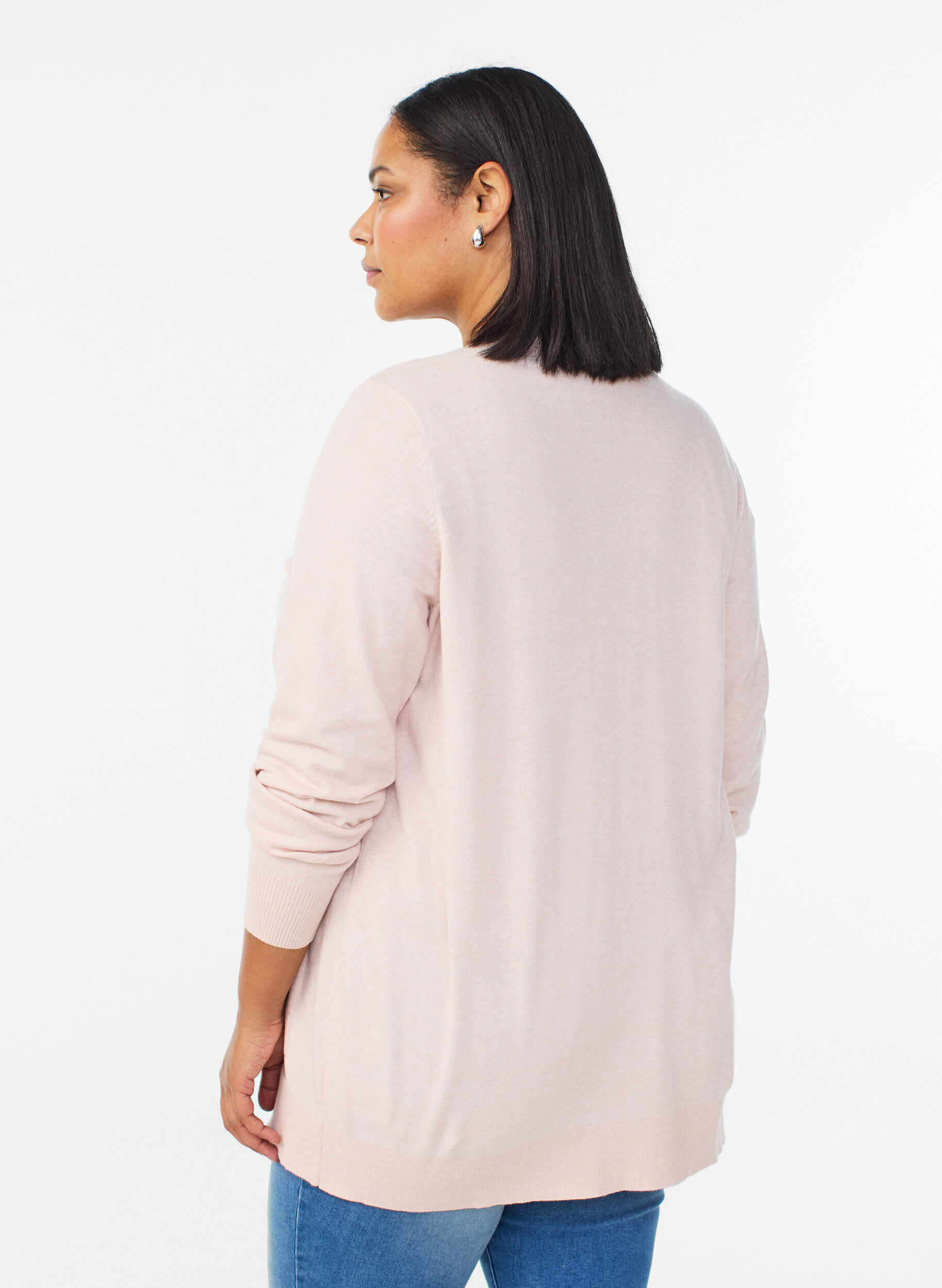 Zizzifashion Long open-front knit cardigan with pockets, Rose, Model image number 2