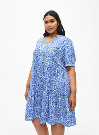 FLASH - Printed A-line dress, White Blue AOP, Model