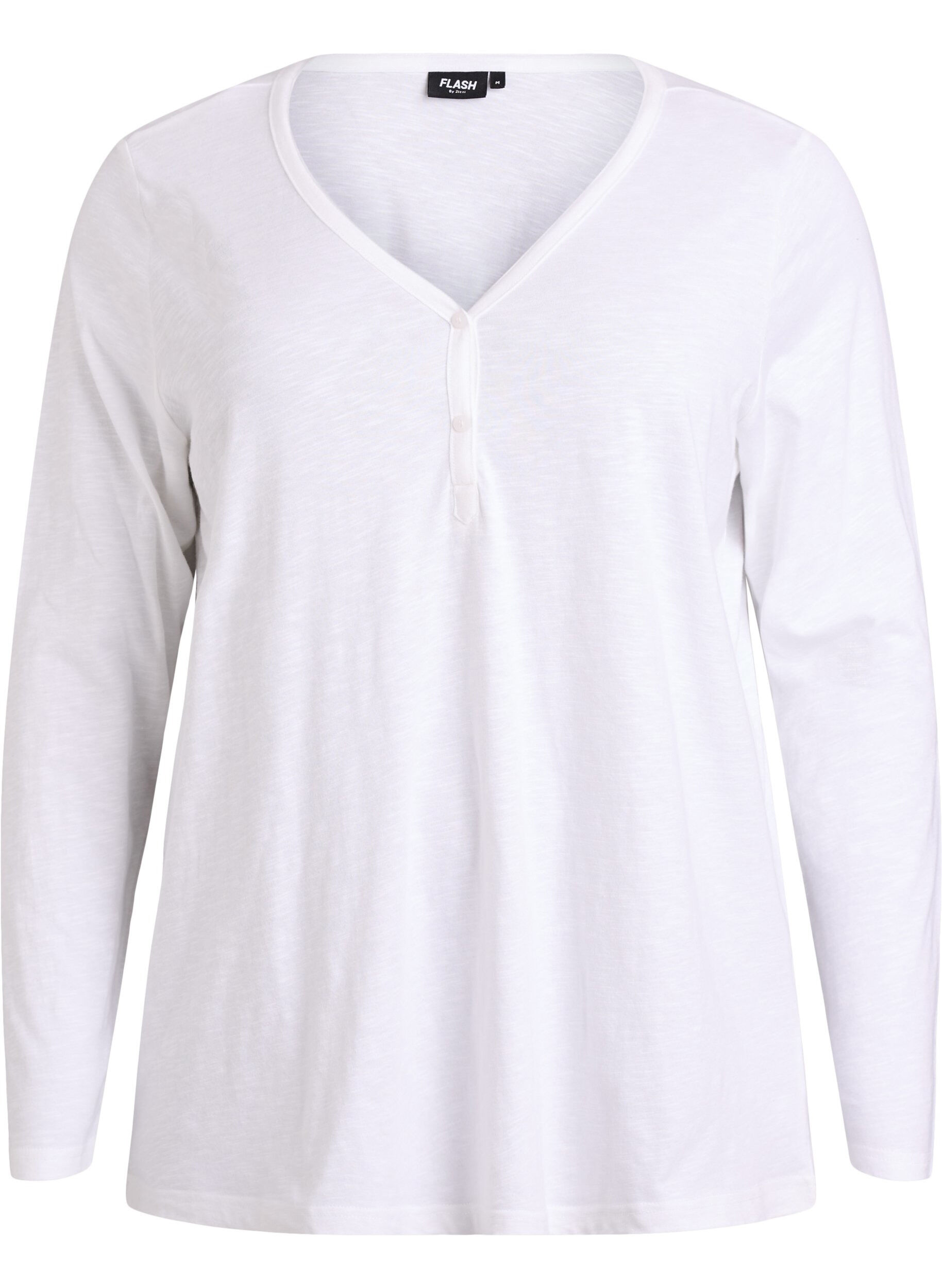 ZizzifashionLong-sleeved t-shirt with V-neck and buttons, White, Packshot image number 0