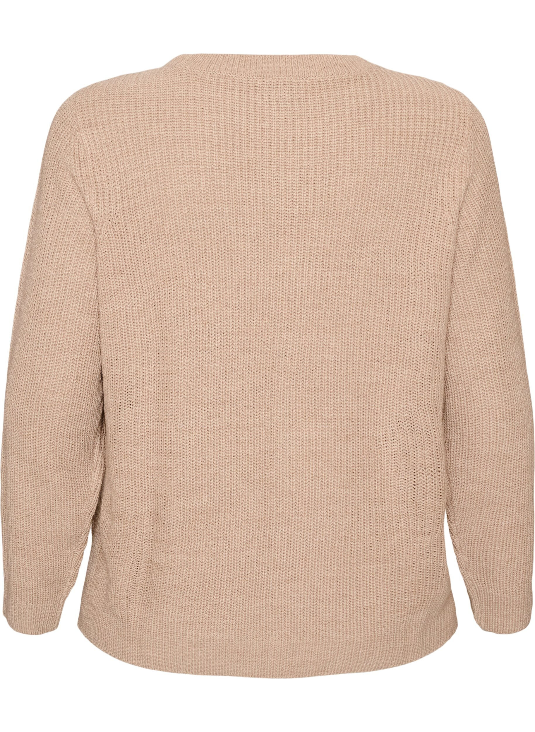 ZizzifashionKnitted blouse with ribbed texture and button details, Beige, Packshot image number 1